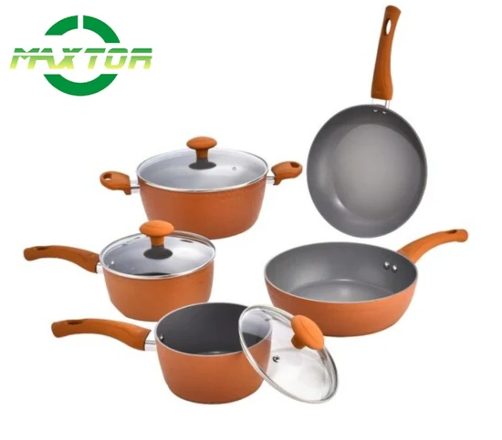 Set di utensili da cucina antiaderenti in alluminio Rivestimento in marmo con manico soft touch Pentole e padelle Set di pentole forgiate con fondo a induzione