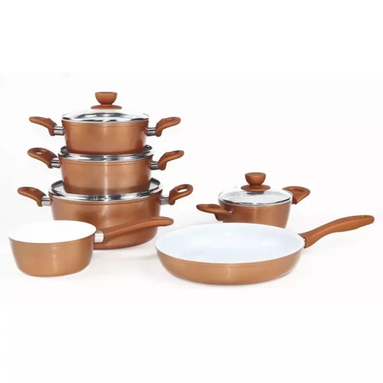 Set di utensili da cucina antiaderenti di manifattura rivestimento in marmo con pentole e padelle in ceramica Set di pentole in alluminio forgiato con fondo a induzione